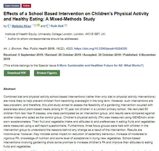 Effects of a School Based Intervention on Children’s Physical Activity and Healthy Eating A